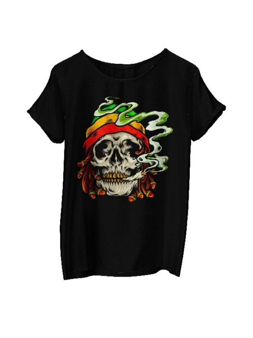 Weed Skull Smoke Cannabis Jamaican Hat Design T-Shirt